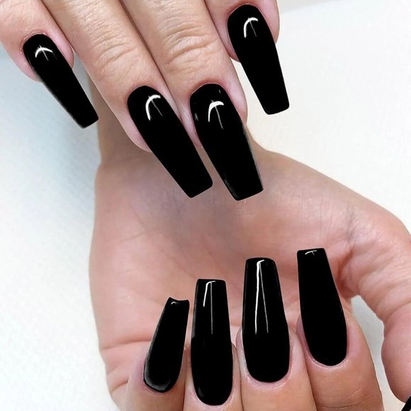 Dreamyn Coffin Press On Super Long Black Fake Nails Full Cover Acrylic - Picture 1 of 3